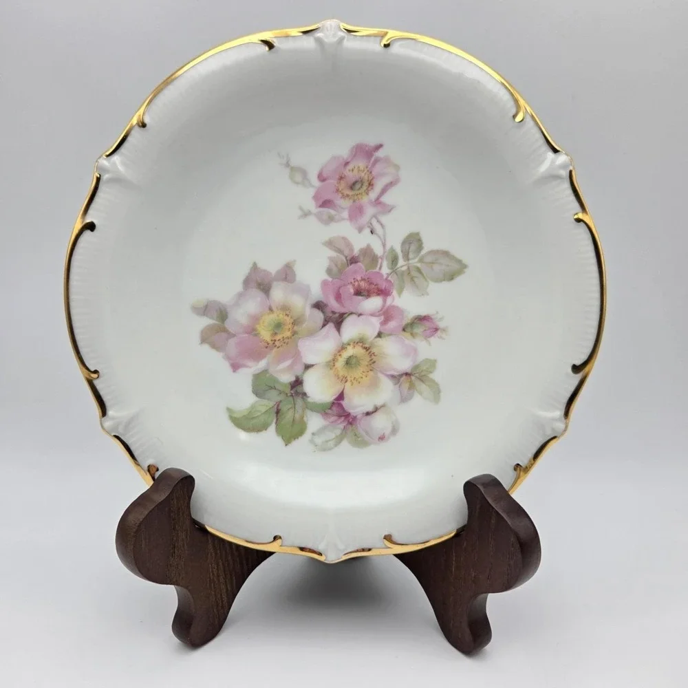 Vintage Bavaria Schumann Arzberg Wild Rose Dessert Plate, Teacup & Saucer Set